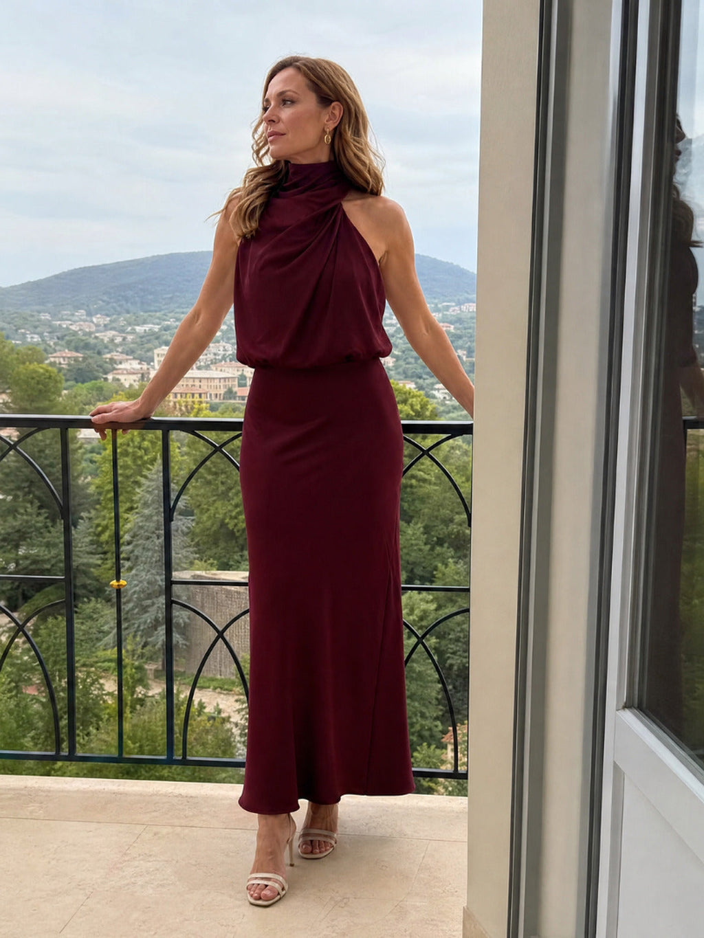Muriel | Sleeveless Draped Neck Midi Dress