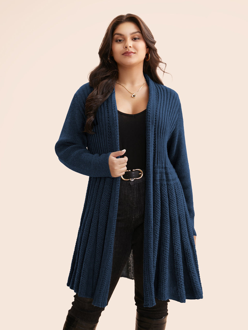 Textured Kimono Collar Long Cardigan