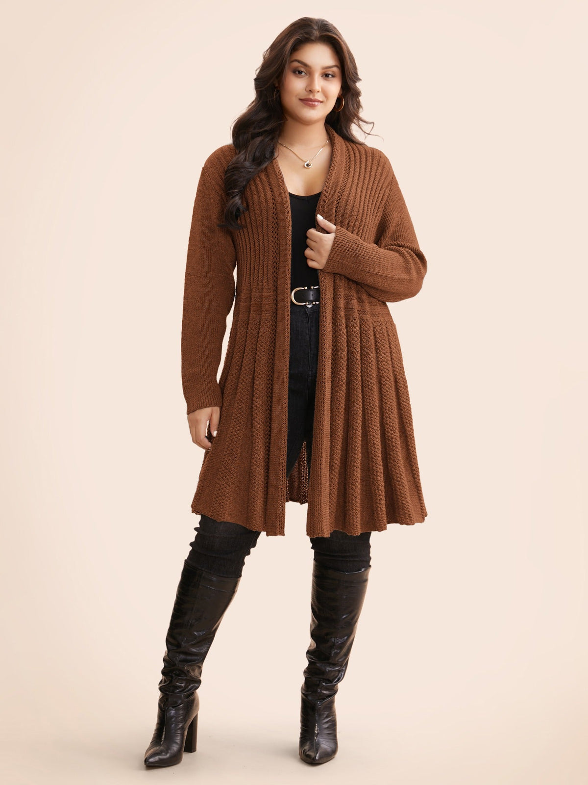 Textured Kimono Collar Long Cardigan