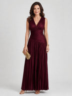 Rosalie | Sleeveless Pleated V Neck Midi Dress