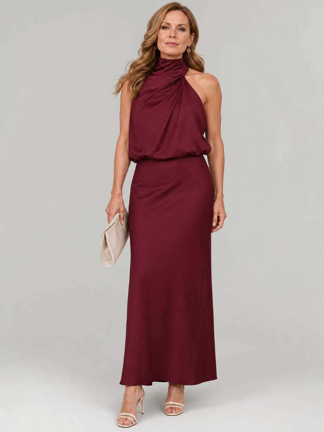 Muriel | Sleeveless Draped Neck Midi Dress