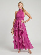 Christine | High Neck Gathered Ruffle Layers Maxi Dress
