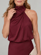 Muriel | Sleeveless Draped Neck Midi Dress