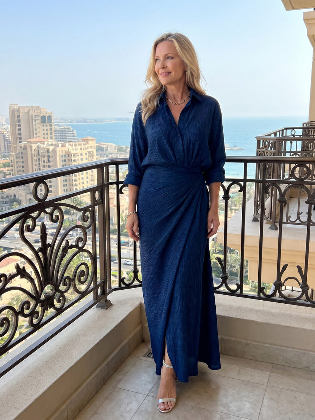 Colleen | Long Sleeve Wrap Front Maxi Dress