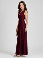 Rosalie | Sleeveless Pleated V Neck Midi Dress