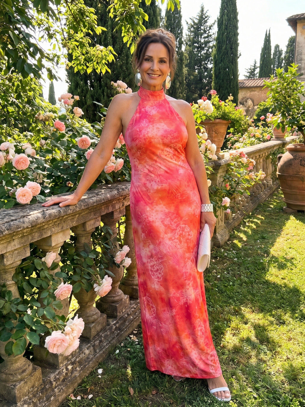 Loretta | Halter Neck Printed Pattern Maxi Dress
