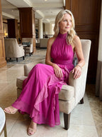 Christine | High Neck Gathered Ruffle Layers Maxi Dress