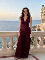Rosalie | Sleeveless Pleated V Neck Midi Dress