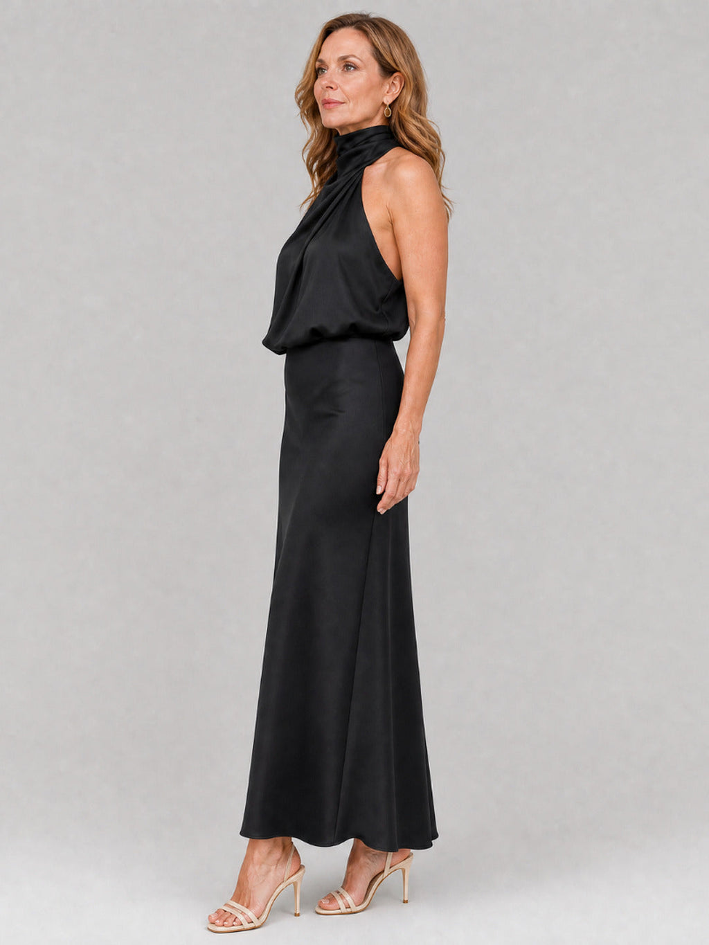 Muriel | Sleeveless Draped Neck Midi Dress