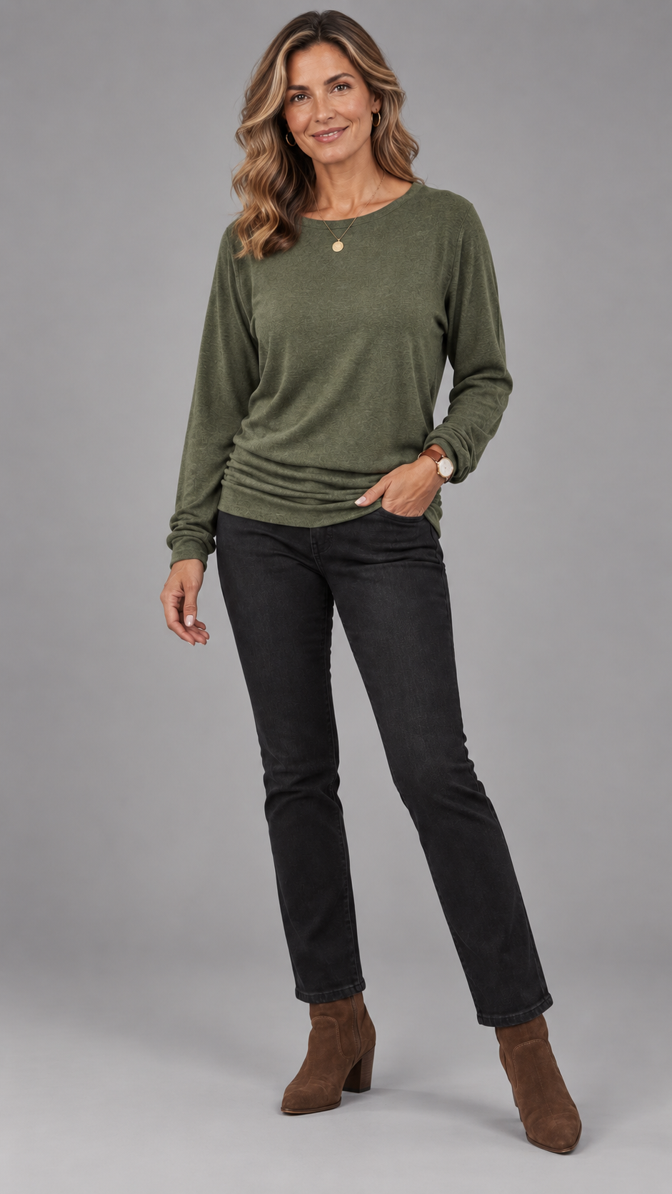 Womens Long Sleeve Shirts Ruched Hem Fall Tops Lightweight Sweaters