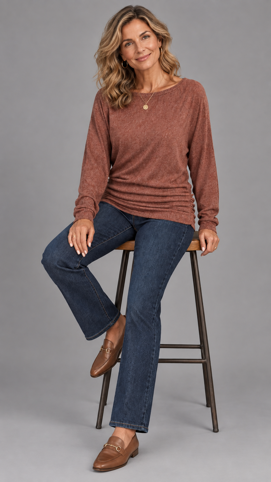 Womens Long Sleeve Shirts Ruched Hem Fall Tops Lightweight Sweaters