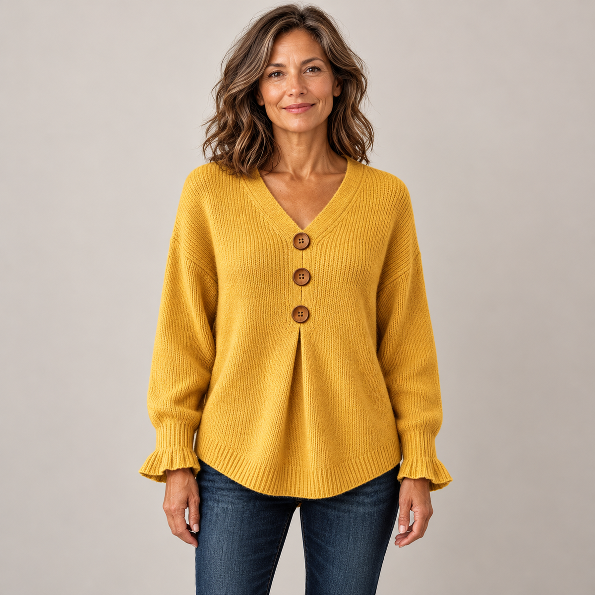 Amelie™ | Button-Detail V-Neck Sweater