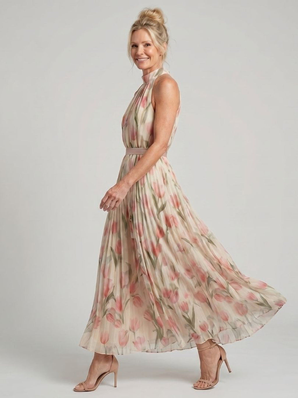 Denise | Halter Neck Floral Midi Dress