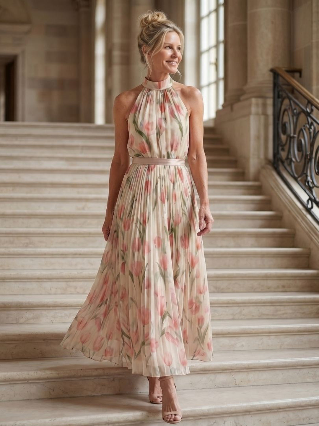 Denise | Halter Neck Floral Midi Dress