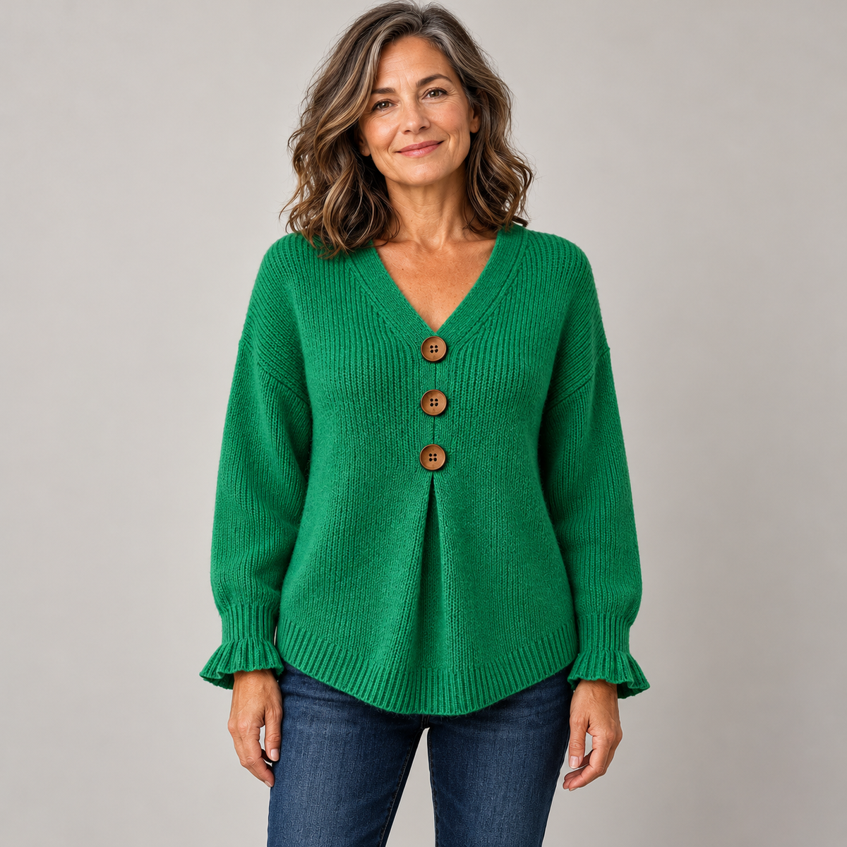 Amelie™ | Button-Detail V-Neck Sweater