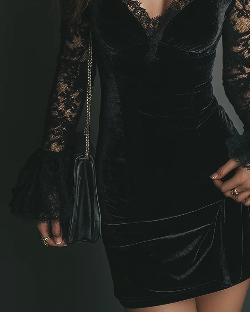 Robina | Velvet and Lace Mini Dress