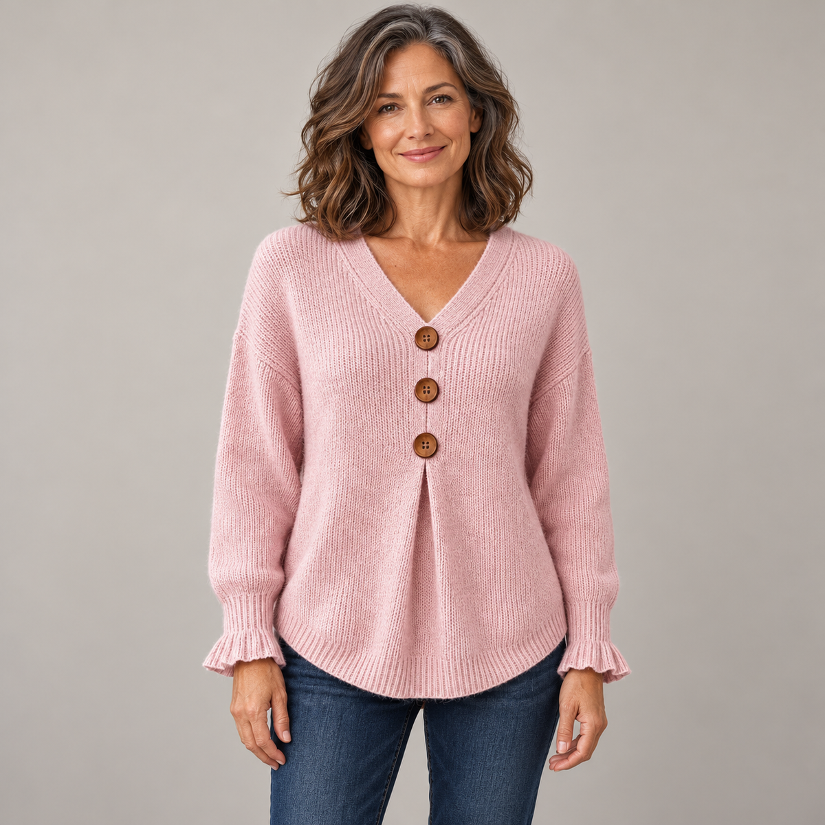 Amelie™ | Button-Detail V-Neck Sweater