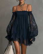 Orabella | Navy Lace Chiffon Mini Dress