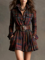 Noeline | Red and Brown Checked Mini Dress