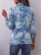 Nadya | Boho-Style Gradient Vintage Botanical Print Ruffle-Detail Jacket