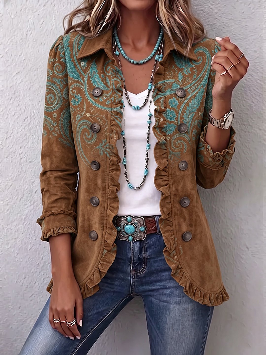 Oralie | Paisley Print Ruffle Jacket