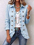 Nona | Gingham Ruffled Button-Down Jacket